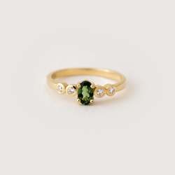 Green Tourmaline with Diamonds in 18ct Yellow Gold