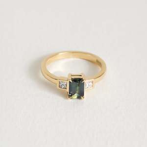 New: Emerald Cut Parti Sapphire with Diamonds in 18ct Yellow Gold