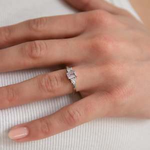 Pink Emerald Cut Sapphire with Diamonds in Platinum