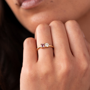 Toi et Moi Ring: 1.10ct Brown Sapphire, 0.4ct Diamond