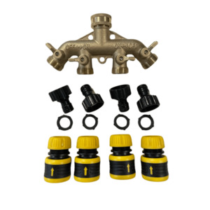 Gardening: NEW Four Way Solid Brass EU Garden Hose Splitter