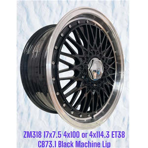 17x7.5 Black Machine Lip Mesh Alloy Mag Wheels 4x100 / 4x114.3 – Set of 4