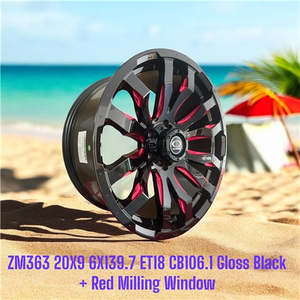 20 Inch Wheels: 20x9 ET18 Ranger Hilux Colorado BT50 Wheels Black Red 6x139.7 Set of 4