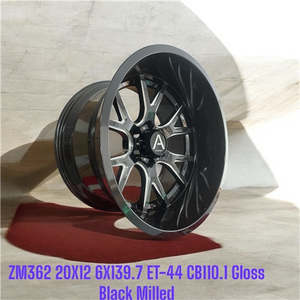 20x12 ET-44 Ranger Hilux Colorado BT50 Wheels Gloss Black Milled 6x139.7 Set of 4