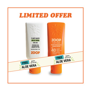 Products: BLACK FRIDAY OFFER FREE ALOE VERA with an SPF40 MANUKA PERFORMANCE SUNSCREEN - ZOOP - Skincredible Sunscreen