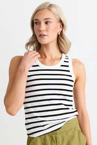 Top: RE:UNION Cobble White Black Stripe Rib Cutaway Tank