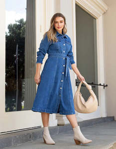 Dresses: Foxwood Genevieve Denim Dress | Mid Blue
