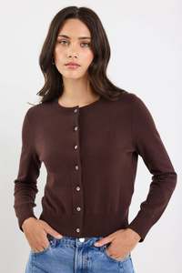 Stories Be Told Autograph Chocolate Soft Fine Gauge Crewneck Cardigan