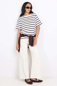 Zoey Ecru Petite High Rise Wide Leg Pocket Jean | Ecru