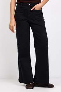 Zoey Indigo Petite High Rise Wide Leg Pocket Jean | Black