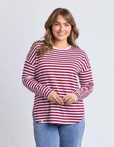 Tops: Elm Lauren Long Sleeve Tee Maroon/White Stripe