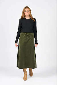 Skirts: Vassalli  A Line Pull On Cord Skirt | Deep Sage