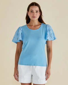 Betty Basics Lottie Embroidered Tee | Light Blue