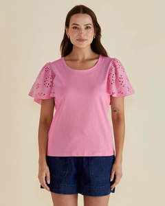 Betty Basics Lottie Embroidered Tee | Pink