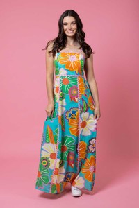 Dresses: Charlo POPPY MAXI DRESS TEAL FLORAL