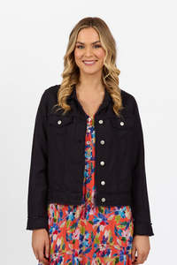 Vassalli Linen Jacket with Frayed Seams |  Navy