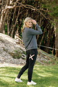 Home-Lee Apartment Pants - Black with Blossom Berry X