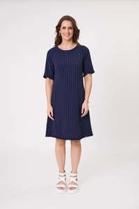 Lemon Tree Allegra Linen Dress Navy Stripe