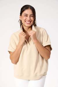 Haven Boston crop sweat top | Latte