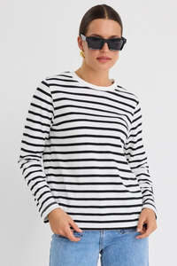 T Shirts: RE:UNION Black White Stripe LS Tee