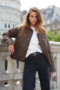 Jackets Coats: STORIES BE TOLD Apex Animal Print Collarless Puffer Jacket