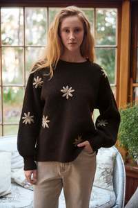 Whats New: ISLE OF MINE Miru Stitch Flower Jumper | Chocolate