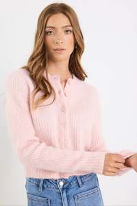 Ivy + Jack Highlight Blush Mohair Blend Crewneck Cardigan